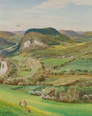 Hoosick Valley John Ford Clymer(1907-1989), c. 1960 Oil on canvas, 35 ⅜ x 28 ¼ inches Lyman Orton Collection Courtesy of the Vermont Country Store